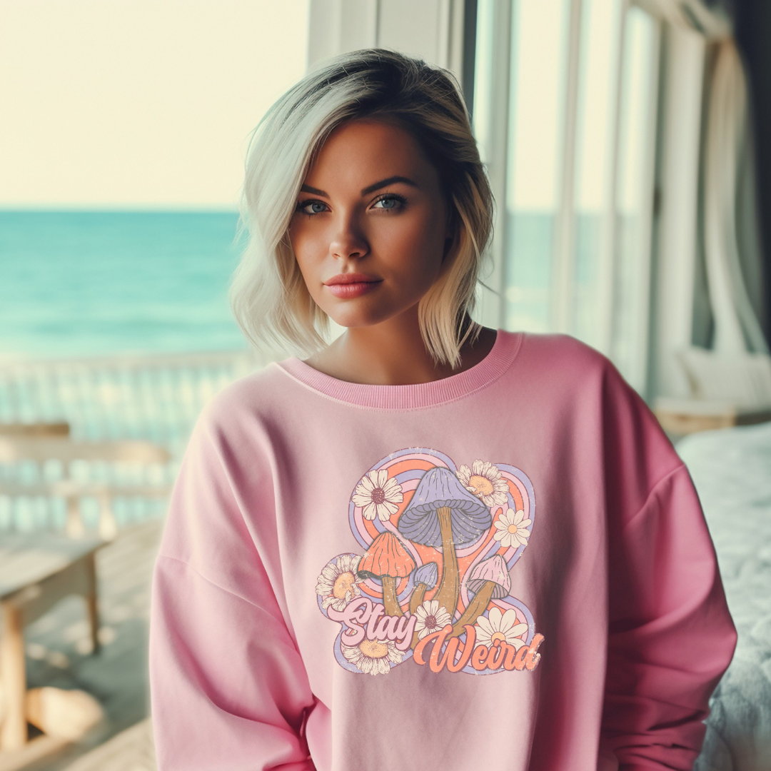 Stay Weird graphic, ladies Crewneck sweater