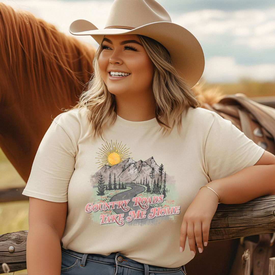 Country road take me home ladies T-shirt