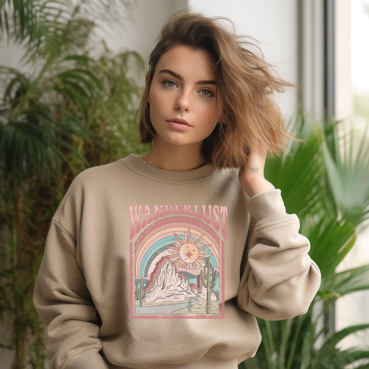 Wanderlust graphic, Ladies crewneck sweater