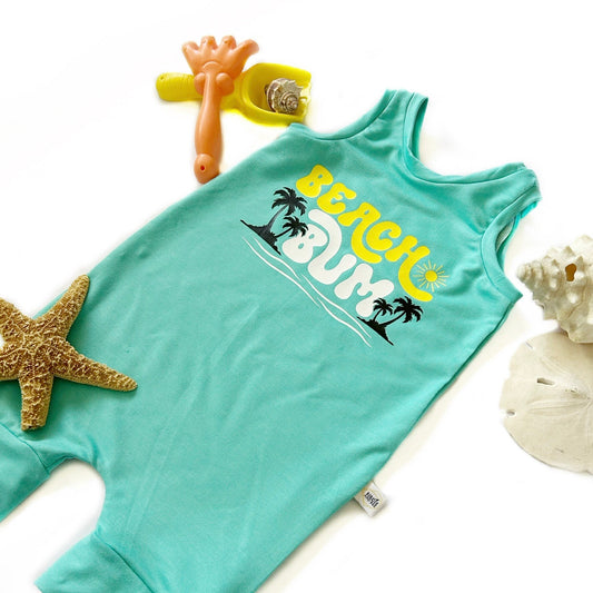 French Terry Bamboo Beach Bum Blue Romper for Toddler Baby Infant/Turquoise Summer Romper for Unisex Baby Toddler Girl Boy