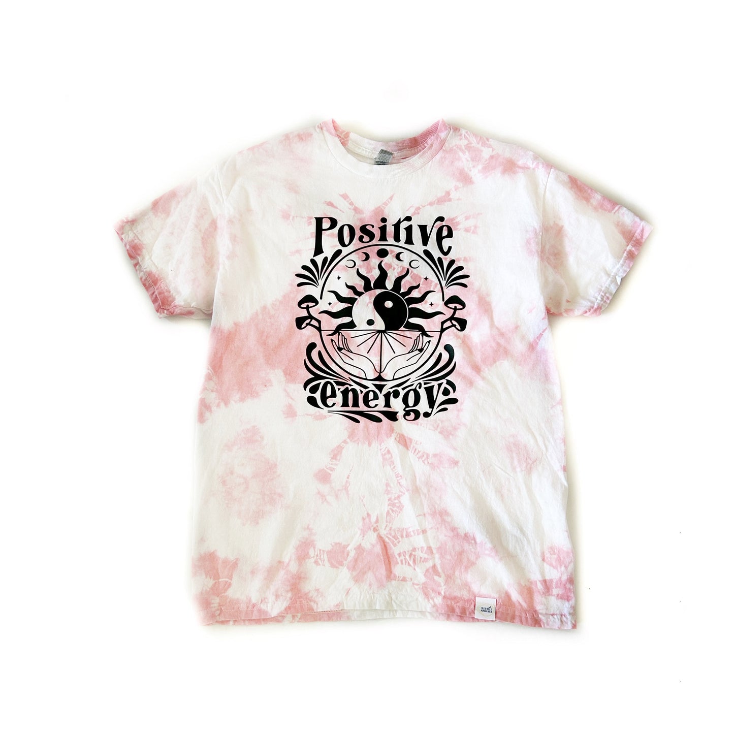 Positive Energy graphics Pink White Tie Dye Shirt/Boho hippie Graphic Tee Shirt Gift Plus Size