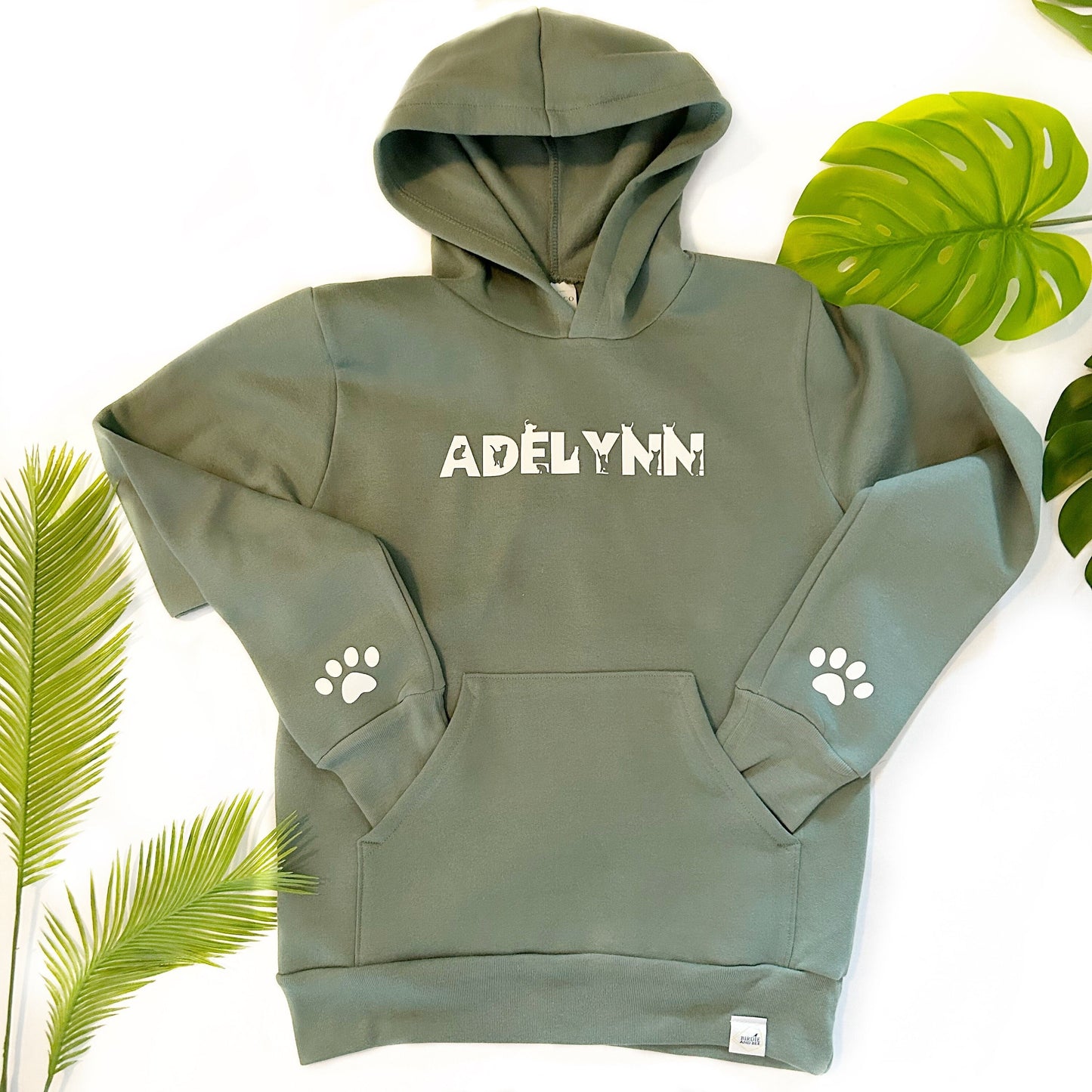 Personalized Cat/kitten/hooded sweatshirt for Kids  with silhouette Kitten font   Personalized Name