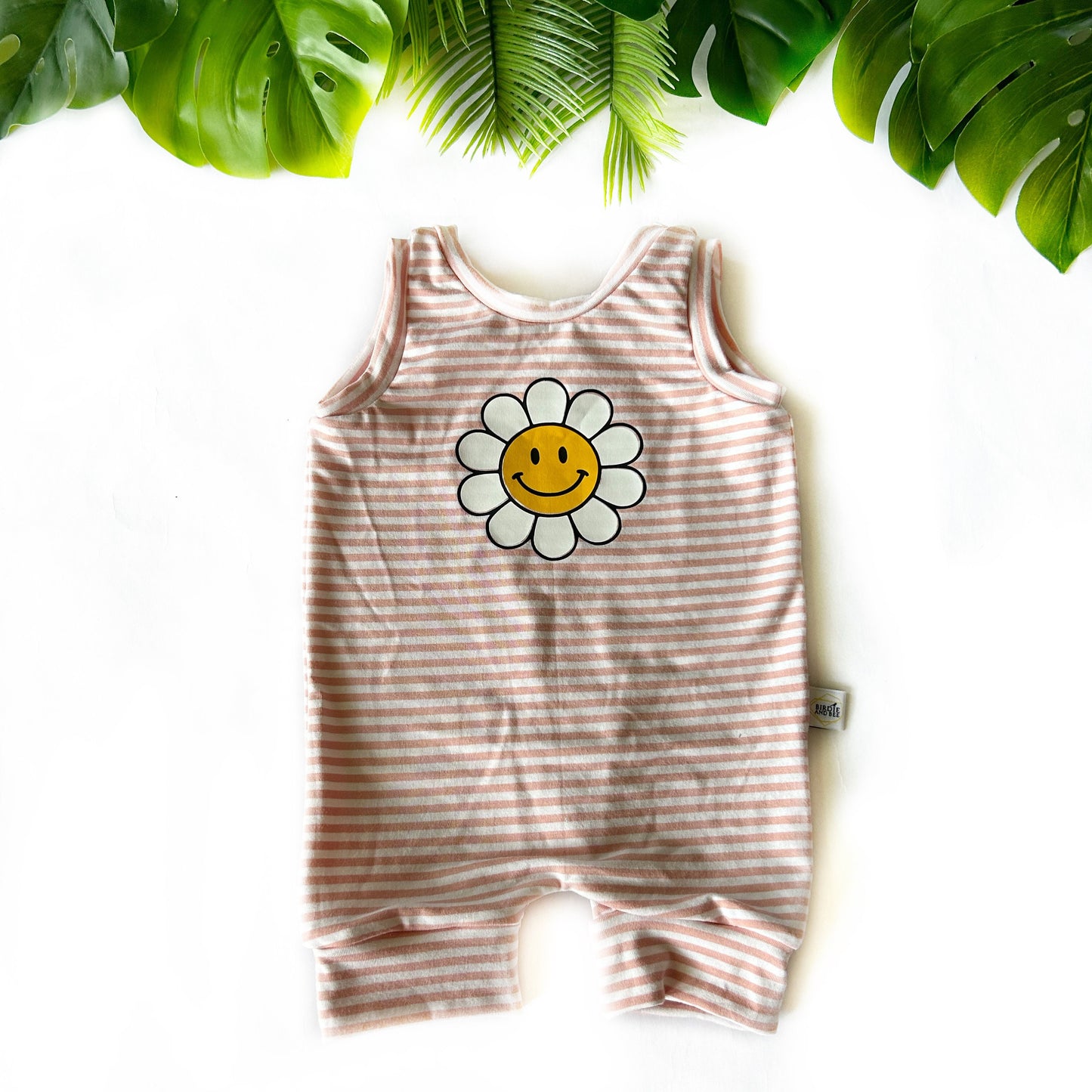 Bamboo Smiley Face Daisy Romper/Pink Stripe Smile Face Unisex Baby Toddler Girl Boy Romper