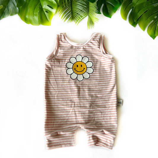 Bamboo Smiley Face Daisy Romper/Pink Stripe Smile Face Unisex Baby Toddler Girl Boy Romper